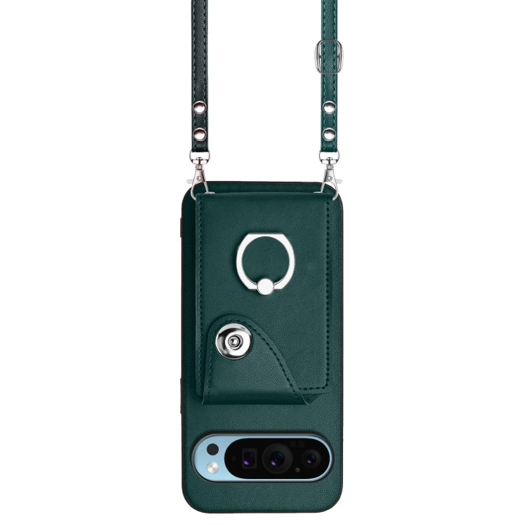 For Google Pixel 9 / 9 Pro Organ Card Bag Ring Holder Phone Case with Long Lanyard(Green) - Google Cases by PMC TechLife | Online Shopping South Africa | PMC TechLife | Buy Now Pay Later Mobicred