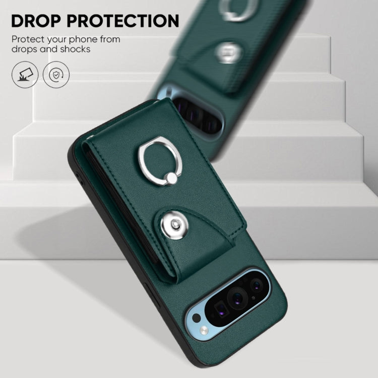 For Google Pixel 9 / 9 Pro Organ Card Bag Ring Holder Phone Case with Long Lanyard(Green) - Google Cases by PMC TechLife | Online Shopping South Africa | PMC TechLife | Buy Now Pay Later Mobicred