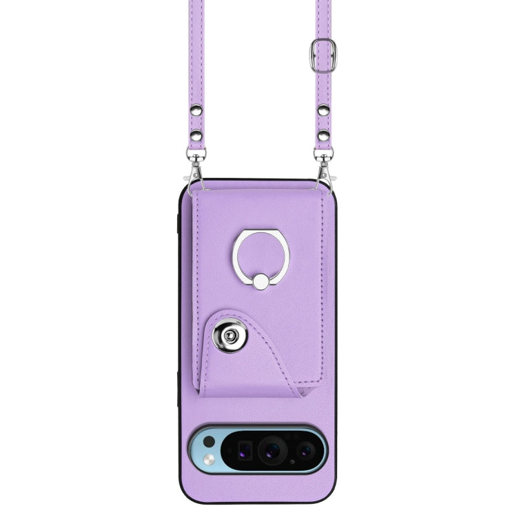 For Google Pixel 9 Pro XL Organ Card Bag Ring Holder Phone Case with Long Lanyard(Purple) - Google Cases by PMC TechLife | Online Shopping South Africa | PMC TechLife | Buy Now Pay Later Mobicred