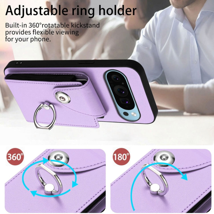 For Google Pixel 9 Pro XL Organ Card Bag Ring Holder Phone Case with Long Lanyard(Purple) - Google Cases by PMC TechLife | Online Shopping South Africa | PMC TechLife | Buy Now Pay Later Mobicred
