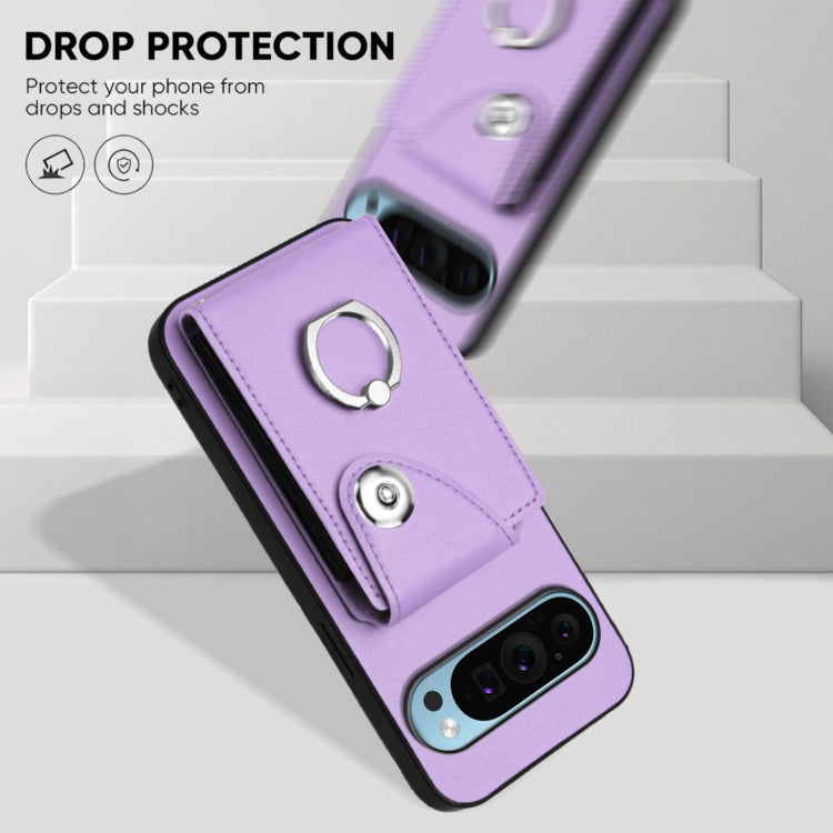 For Google Pixel 9 Pro XL Organ Card Bag Ring Holder Phone Case with Long Lanyard(Purple) - Google Cases by PMC TechLife | Online Shopping South Africa | PMC TechLife | Buy Now Pay Later Mobicred