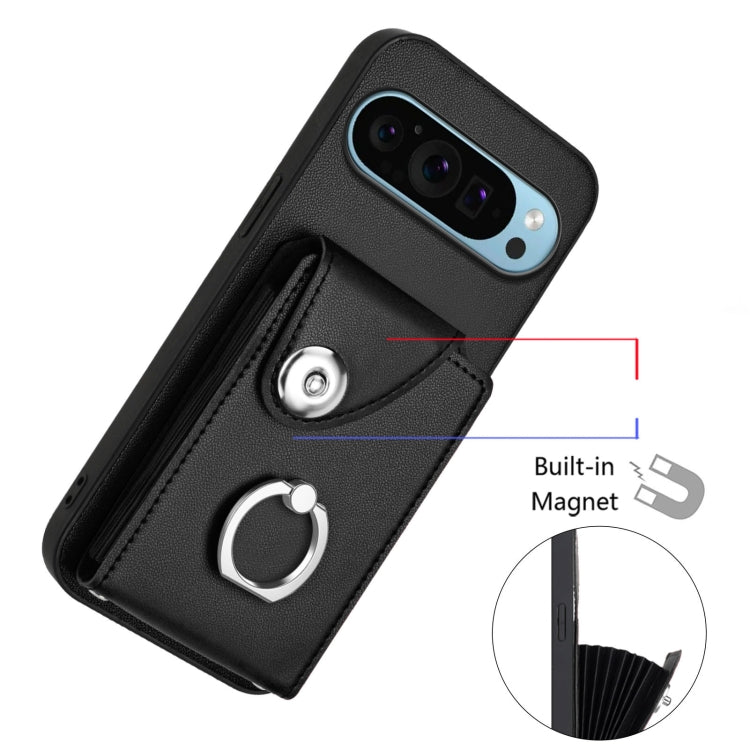 For Google Pixel 9 Pro XL Organ Card Bag Ring Holder Phone Case with Long Lanyard(Black) - Google Cases by PMC TechLife | Online Shopping South Africa | PMC TechLife | Buy Now Pay Later Mobicred