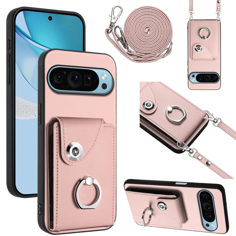 For Google Pixel 9 Pro XL Organ Card Bag Ring Holder Phone Case with Long Lanyard(Pink) - Google Cases by PMC TechLife | Online Shopping South Africa | PMC TechLife | Buy Now Pay Later Mobicred
