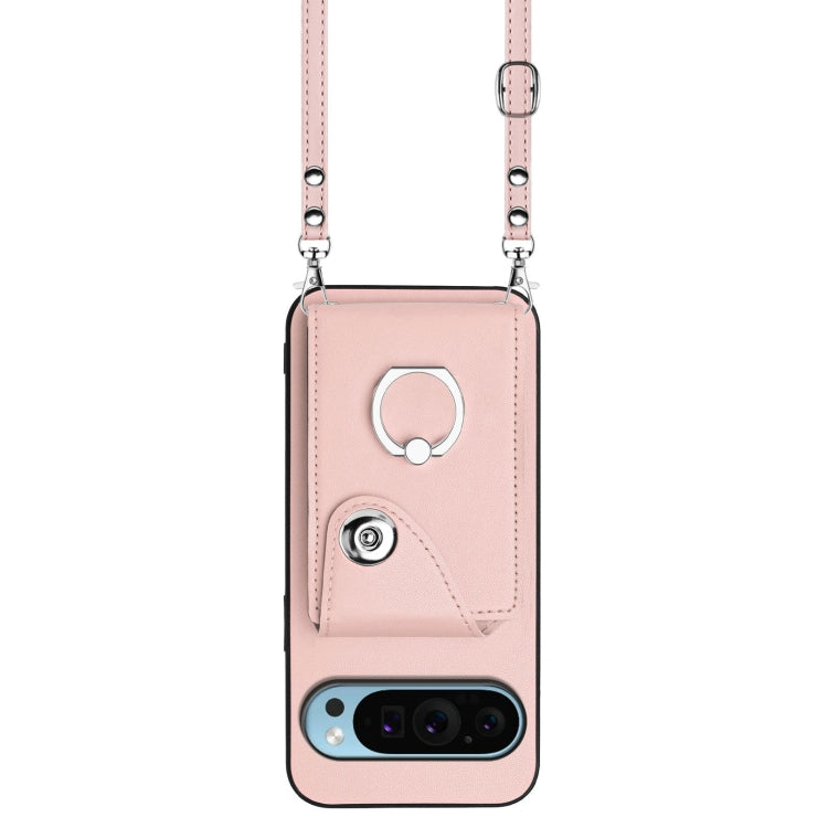 For Google Pixel 9 Pro XL Organ Card Bag Ring Holder Phone Case with Long Lanyard(Pink) - Google Cases by PMC TechLife | Online Shopping South Africa | PMC TechLife | Buy Now Pay Later Mobicred
