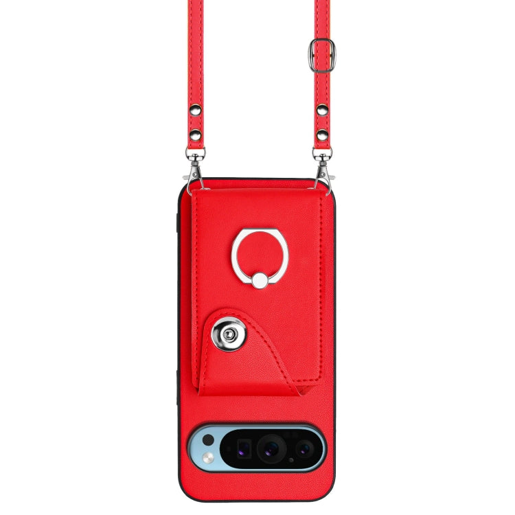 For Google Pixel 9 Pro XL Organ Card Bag Ring Holder Phone Case with Long Lanyard(Red) - Google Cases by PMC TechLife | Online Shopping South Africa | PMC TechLife | Buy Now Pay Later Mobicred