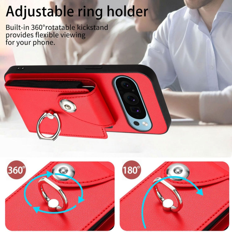 For Google Pixel 9 Pro XL Organ Card Bag Ring Holder Phone Case with Long Lanyard(Red) - Google Cases by PMC TechLife | Online Shopping South Africa | PMC TechLife | Buy Now Pay Later Mobicred