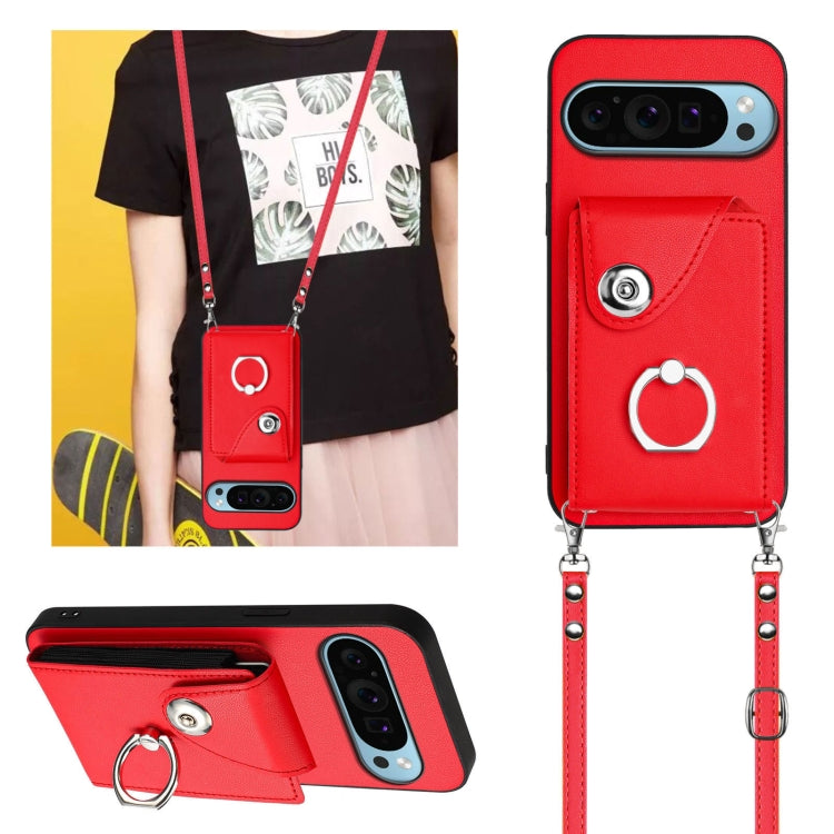 For Google Pixel 9 Pro XL Organ Card Bag Ring Holder Phone Case with Long Lanyard(Red) - Google Cases by PMC TechLife | Online Shopping South Africa | PMC TechLife | Buy Now Pay Later Mobicred