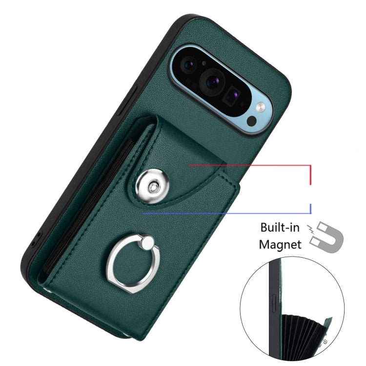 For Google Pixel 9 Pro XL Organ Card Bag Ring Holder Phone Case with Long Lanyard(Green) - free shipping - PMC TechLife - Order now!