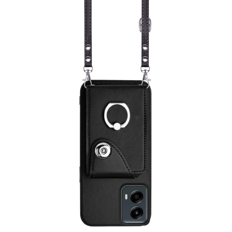For Motorola Moto G 5G 2024 Organ Card Bag Ring Holder Phone Case with Long Lanyard(Black) - free shipping - PMC Jewellery - Order now!
