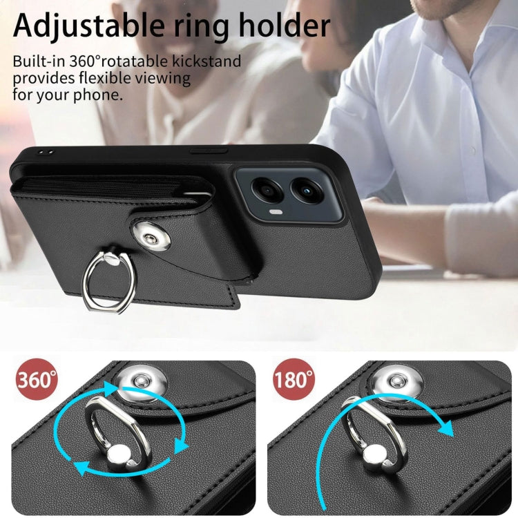 For Motorola Moto G 5G 2024 Organ Card Bag Ring Holder Phone Case with Long Lanyard(Black) - free shipping - PMC Jewellery - Order now!