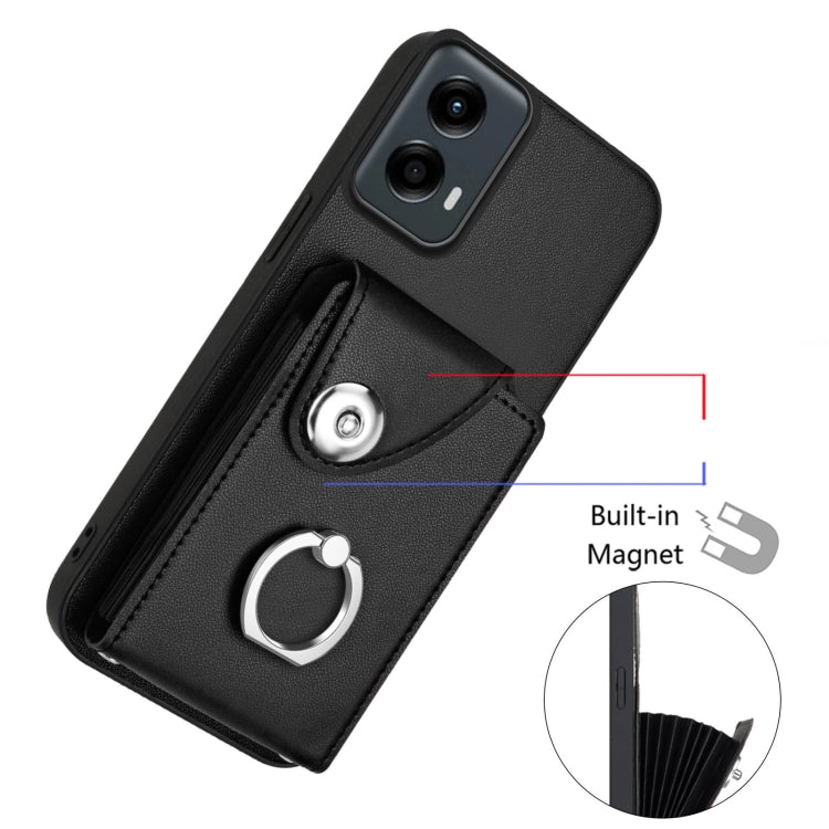 For Motorola Moto G 5G 2024 Organ Card Bag Ring Holder Phone Case with Long Lanyard(Black) - free shipping - PMC Jewellery - Order now!