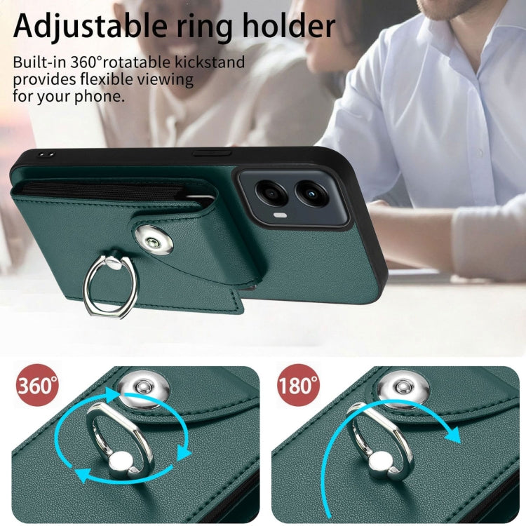 For Motorola Moto G 5G 2024 Organ Card Bag Ring Holder Phone Case with Long Lanyard(Green) - free shipping - PMC Jewellery - Order now!