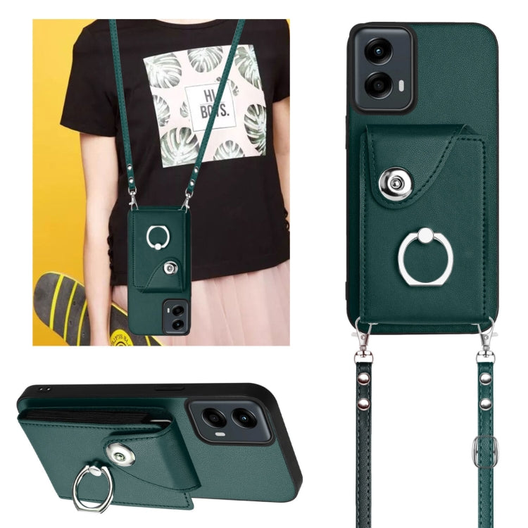 For Motorola Moto G 5G 2024 Organ Card Bag Ring Holder Phone Case with Long Lanyard(Green) - free shipping - PMC Jewellery - Order now!