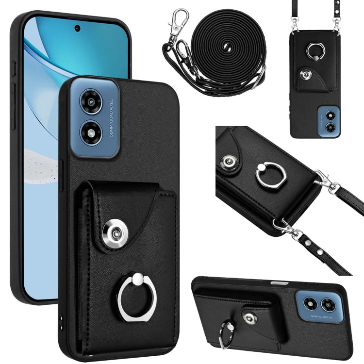 For Motorola Moto G Play 2024 5G Organ Card Bag Ring Holder Phone Case with Long Lanyard(Black) - free shipping - PMC Jewellery - Order now!