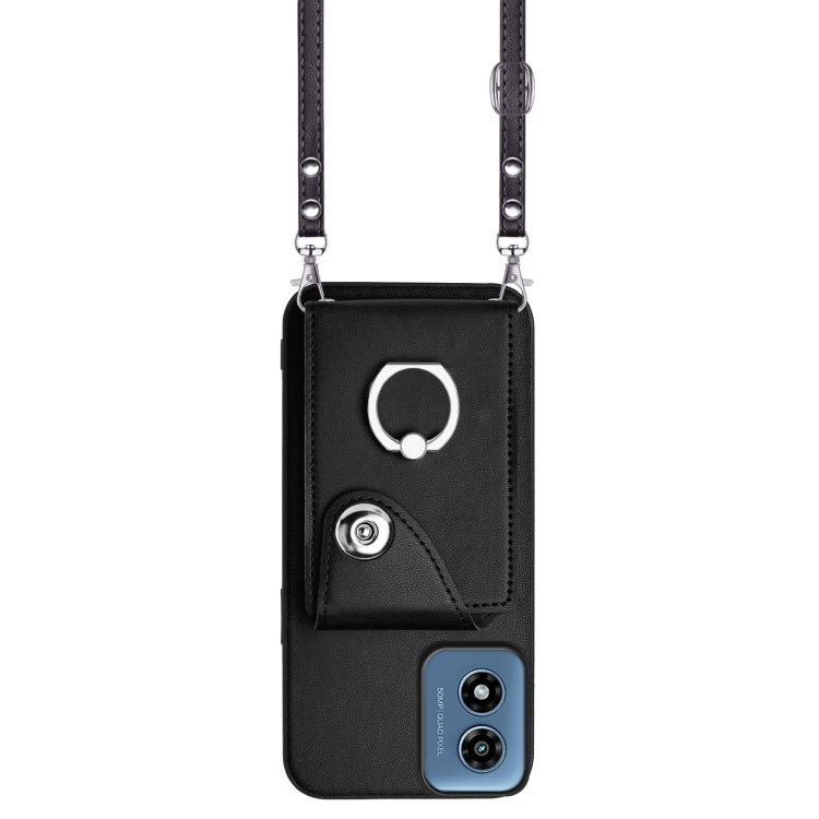 For Motorola Moto G Play 2024 5G Organ Card Bag Ring Holder Phone Case with Long Lanyard(Black) - free shipping - PMC Jewellery - Order now!