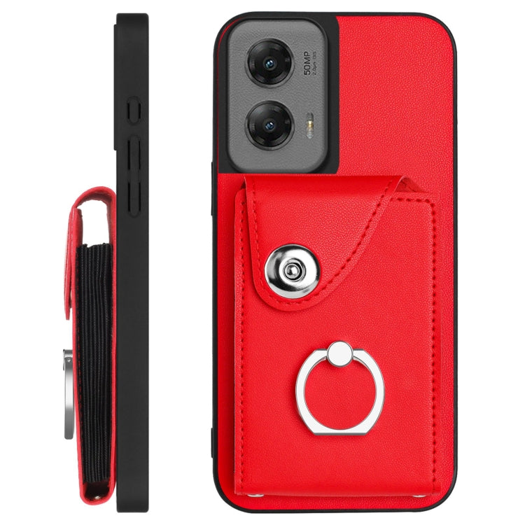 For Motorola Moto G Stylus 5G 2024 Organ Card Bag Ring Holder Phone Case with Long Lanyard(Red) - Motorola Cases by PMC Jewellery | Online Shopping South Africa | PMC Jewellery | Buy Now Pay Later Mobicred