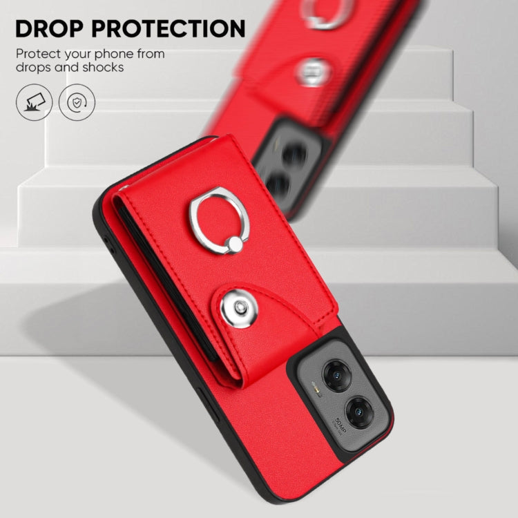 For Motorola Moto G Stylus 5G 2024 Organ Card Bag Ring Holder Phone Case with Long Lanyard(Red) - Motorola Cases by PMC Jewellery | Online Shopping South Africa | PMC Jewellery | Buy Now Pay Later Mobicred