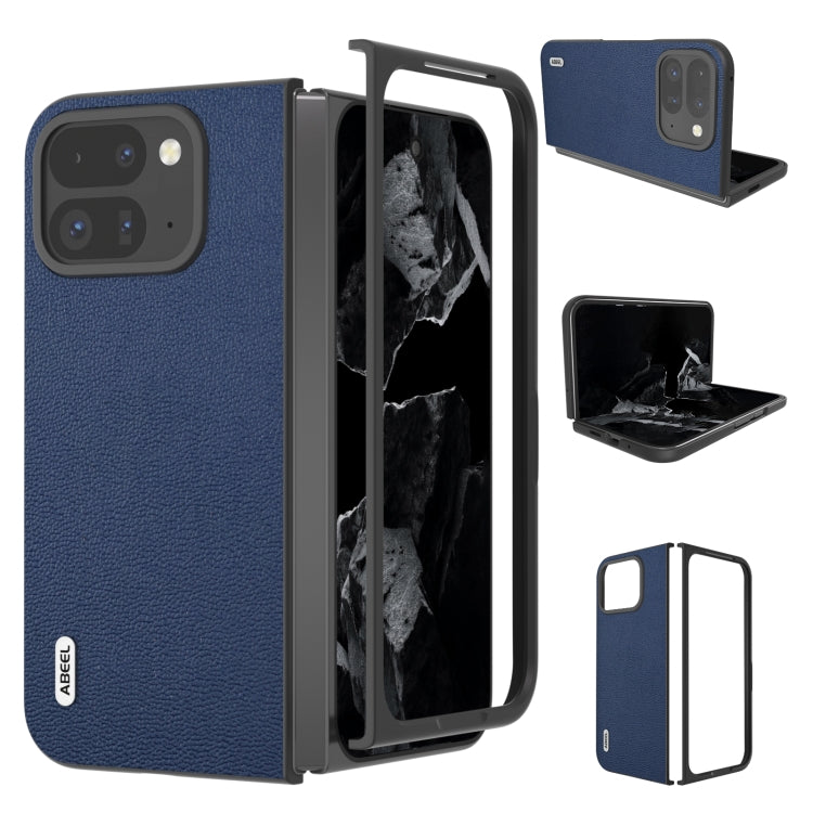 For Google Pixel 9 Pro Fold ABEEL Genuine Leather Luolai Series Phone Case(Dark Blue) - Google Cases by PMC TechLife | Online Shopping South Africa | PMC TechLife | Buy Now Pay Later Mobicred
