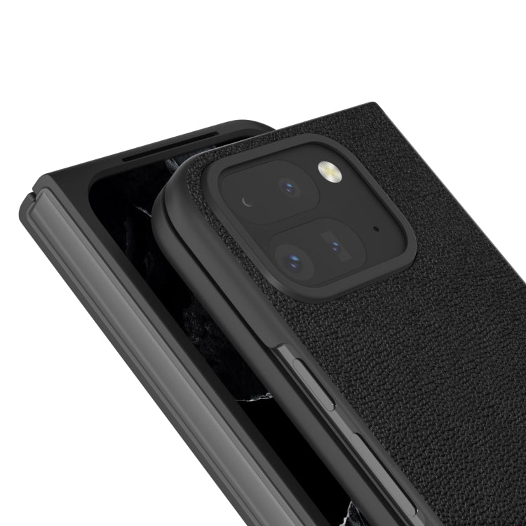 For Google Pixel 9 Pro Fold ABEEL Genuine Leather Luolai Series Phone Case(Black) - Google Cases by PMC TechLife | Online Shopping South Africa | PMC TechLife | Buy Now Pay Later Mobicred