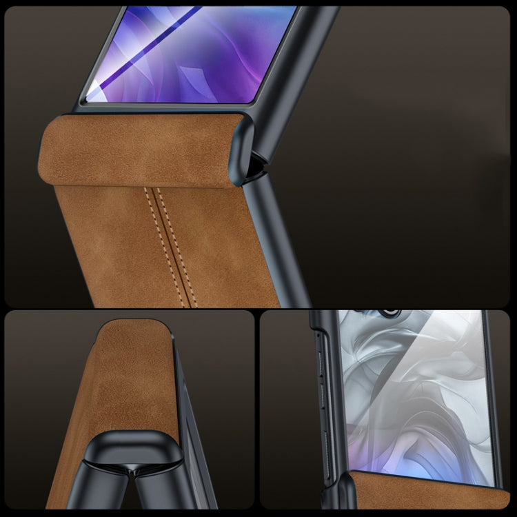 For Motorola Razr 50 Ultra Integrated Film Hinge Folding PU Phone Case(Brown) - Motorola Cases by PMC TechLife | Online Shopping South Africa | PMC TechLife | Buy Now Pay Later Mobicred