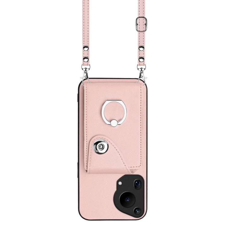 For Huawei Pura 70 Ultra Organ Card Bag Ring Holder Phone Case with Long Lanyard(Pink) - Huawei Cases by PMC Jewellery | Online Shopping South Africa | PMC Jewellery | Buy Now Pay Later Mobicred