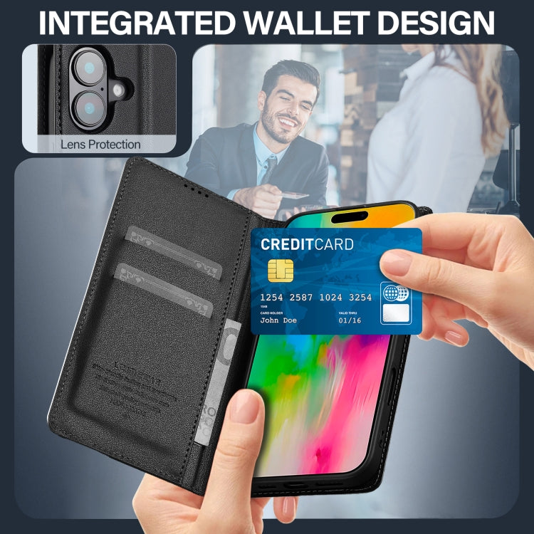 For iPhone 16 LC.IMEEKE L1 Series Frosted Fine Texture PU Phone Case(Black) - iPhone 16 Cases by LC.IMEEKE | Online Shopping South Africa | PMC TechLife | Buy Now Pay Later Mobicred