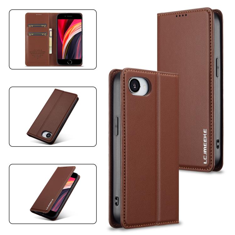 For iPhone 16e LC.IMEEKE L1 Series Frosted Fine Texture PU Phone Case(Brown) - iPhone 16e Cases by LC.IMEEKE | Online Shopping South Africa | PMC TechLife | Buy Now Pay Later Mobicred