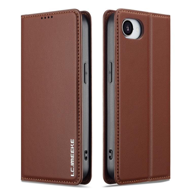 For iPhone 16e LC.IMEEKE L1 Series Frosted Fine Texture PU Phone Case(Brown) - iPhone 16e Cases by LC.IMEEKE | Online Shopping South Africa | PMC TechLife | Buy Now Pay Later Mobicred