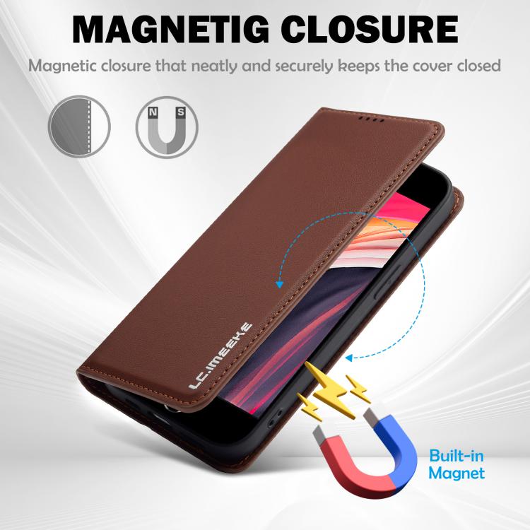 For iPhone 16e LC.IMEEKE L1 Series Frosted Fine Texture PU Phone Case(Brown) - iPhone 16e Cases by LC.IMEEKE | Online Shopping South Africa | PMC TechLife | Buy Now Pay Later Mobicred