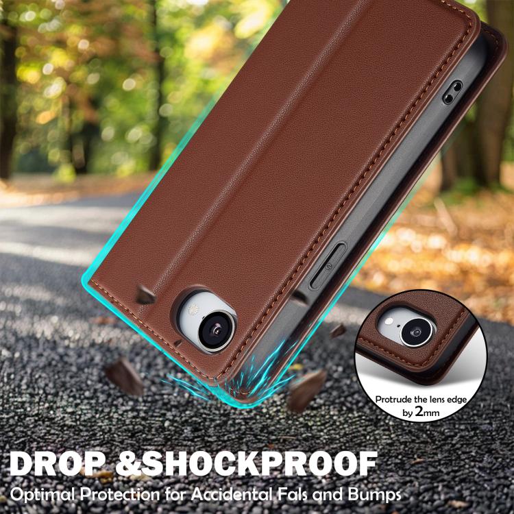 For iPhone 16e LC.IMEEKE L1 Series Frosted Fine Texture PU Phone Case(Brown) - iPhone 16e Cases by LC.IMEEKE | Online Shopping South Africa | PMC TechLife | Buy Now Pay Later Mobicred