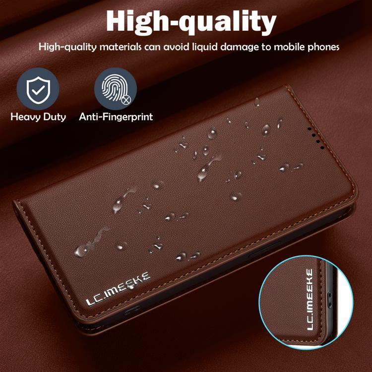 For iPhone 16e LC.IMEEKE L1 Series Frosted Fine Texture PU Phone Case(Brown) - iPhone 16e Cases by LC.IMEEKE | Online Shopping South Africa | PMC TechLife | Buy Now Pay Later Mobicred