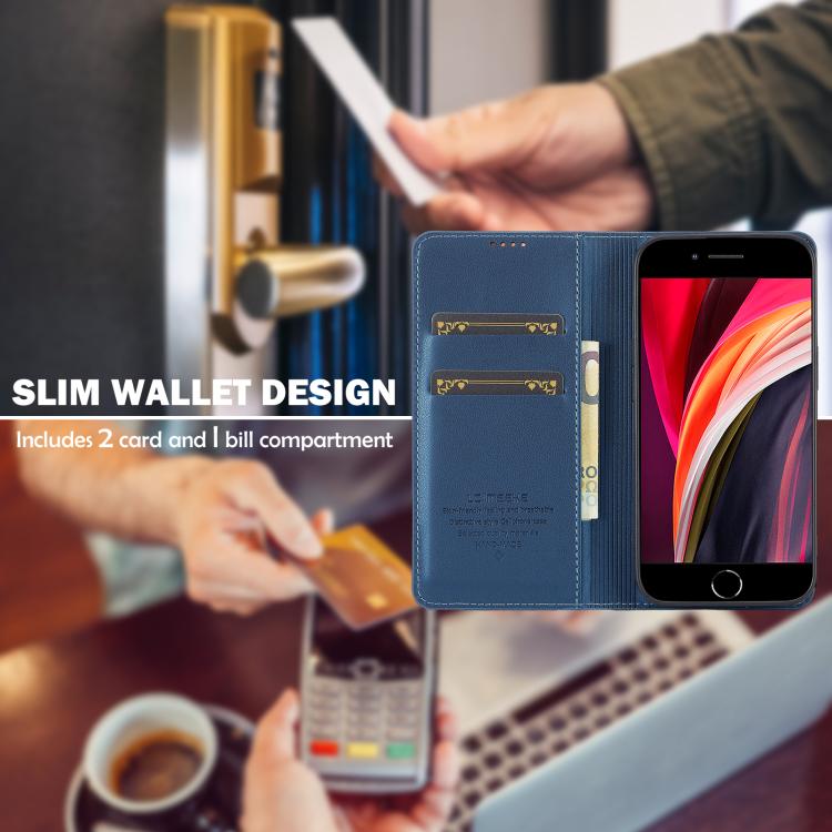 For iPhone 16e LC.IMEEKE L1 Series Frosted Fine Texture PU Phone Case(Blue) - iPhone 16e Cases by LC.IMEEKE | Online Shopping South Africa | PMC TechLife | Buy Now Pay Later Mobicred