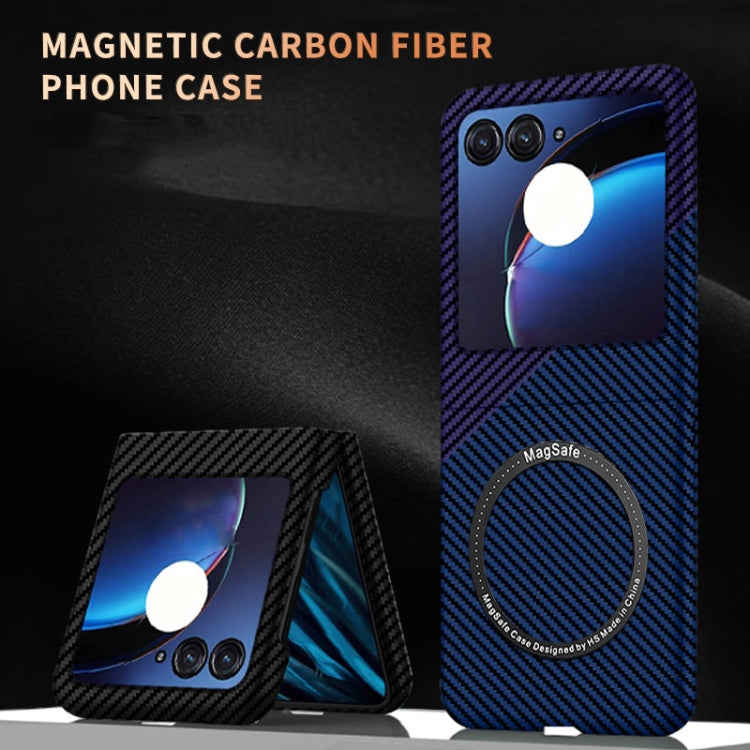 For Motorola Razr 50 Ultra Carbon Fiber Texture MagSafe Magnetic Phone Case(Black Silver) - Motorola Cases by PMC TechLife | Online Shopping South Africa | PMC TechLife | Buy Now Pay Later Mobicred