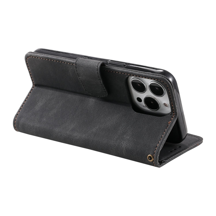 For iPhone 16 Pro Max Nail Skin Feel Stitching Calf Texture Leather Phone Case(Black) - iPhone 16 Pro Max Cases by PMC TechLife | Online Shopping South Africa | PMC TechLife | Buy Now Pay Later Mobicred