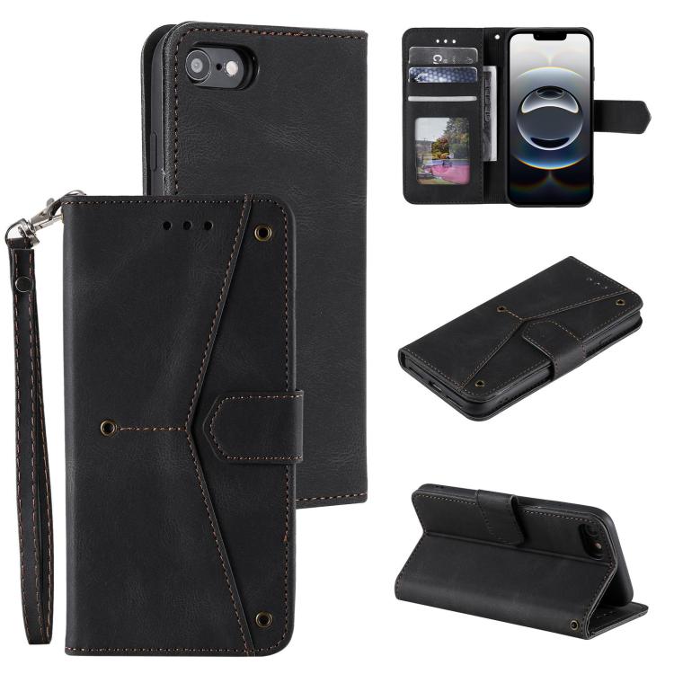 For iPhone 16e Nail Skin Feel Stitching Calf Texture Leather Phone Case(Black) - iPhone 16e Cases by PMC TechLife | Online Shopping South Africa | PMC TechLife | Buy Now Pay Later Mobicred