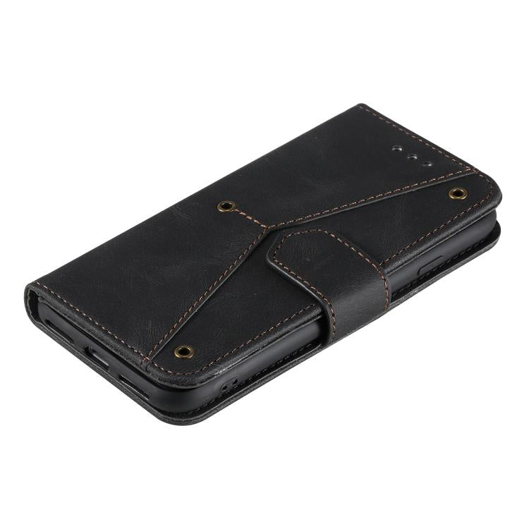 For iPhone 16e Nail Skin Feel Stitching Calf Texture Leather Phone Case(Black) - iPhone 16e Cases by PMC TechLife | Online Shopping South Africa | PMC TechLife | Buy Now Pay Later Mobicred