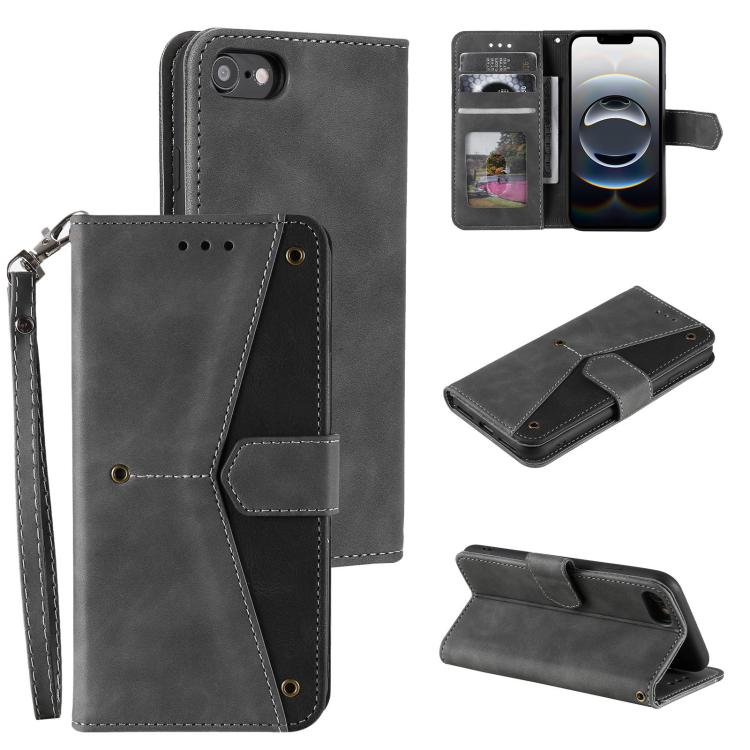For iPhone 16e Nail Skin Feel Stitching Calf Texture Leather Phone Case(Grey) - iPhone 16e Cases by PMC TechLife | Online Shopping South Africa | PMC TechLife | Buy Now Pay Later Mobicred