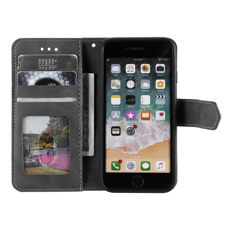 For iPhone 16e Nail Skin Feel Stitching Calf Texture Leather Phone Case(Grey) - iPhone 16e Cases by PMC TechLife | Online Shopping South Africa | PMC TechLife | Buy Now Pay Later Mobicred