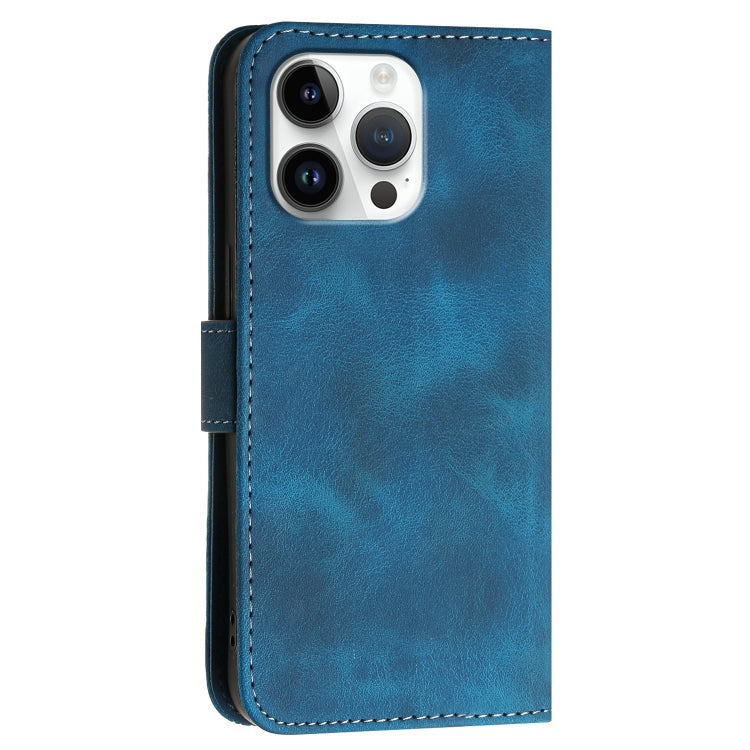 For iPhone 16 Pro Max YX0080 Grid Butterfly Embossed Pattern Flip Leather Phone Case with Lanyard(Dark Blue) - iPhone 16 Pro Max Cases by PMC TechLife | Online Shopping South Africa | PMC TechLife | Buy Now Pay Later Mobicred