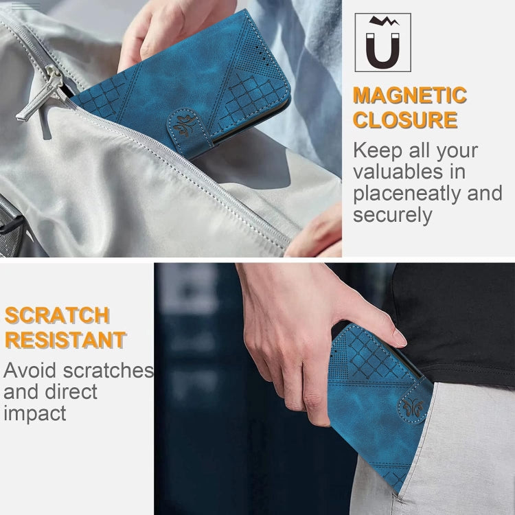 For iPhone 16 Pro Max YX0080 Grid Butterfly Embossed Pattern Flip Leather Phone Case with Lanyard(Dark Blue) - iPhone 16 Pro Max Cases by PMC TechLife | Online Shopping South Africa | PMC TechLife | Buy Now Pay Later Mobicred