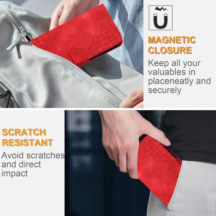 For iPhone 16 Pro YX0080 Grid Butterfly Embossed Pattern Flip Leather Phone Case with Lanyard(Red) - iPhone 16 Pro Cases by PMC TechLife | Online Shopping South Africa | PMC TechLife | Buy Now Pay Later Mobicred