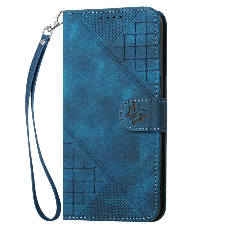For iPhone 16 Plus YX0080 Grid Butterfly Embossed Pattern Flip Leather Phone Case with Lanyard(Dark Blue) - iPhone 16 Plus Cases by PMC TechLife | Online Shopping South Africa | PMC TechLife | Buy Now Pay Later Mobicred