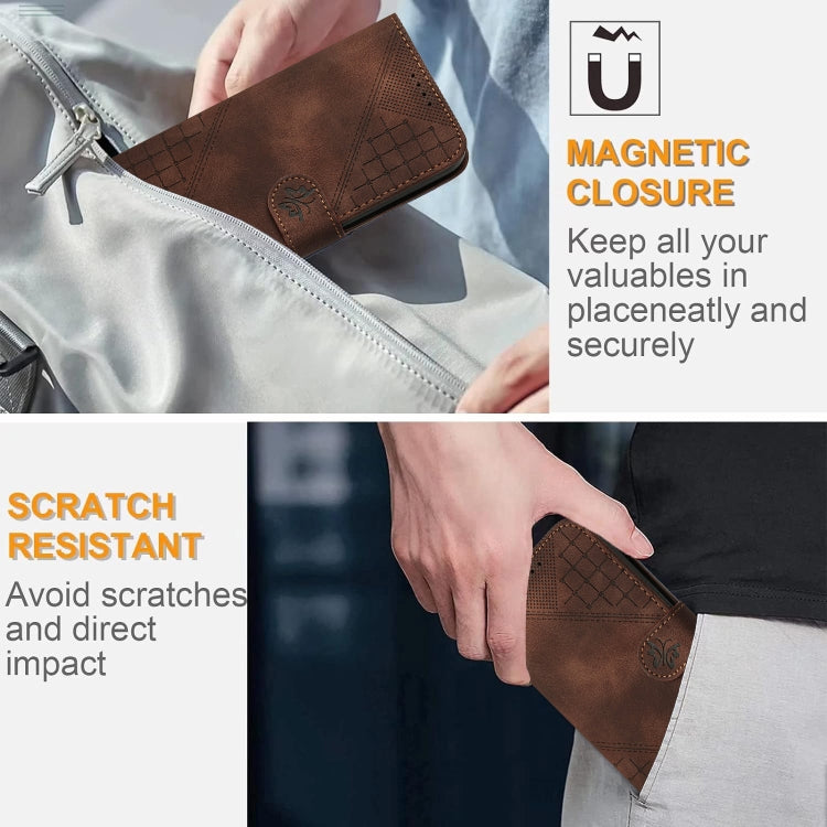 For iPhone 16 YX0080 Grid Butterfly Embossed Pattern Flip Leather Phone Case with Lanyard(Coffee) - iPhone 16 Cases by PMC TechLife | Online Shopping South Africa | PMC TechLife | Buy Now Pay Later Mobicred