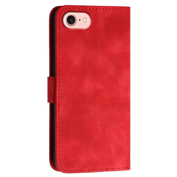 For iPhone 16e YX0080 Grid Butterfly Embossed Pattern Flip Leather Phone Case with Lanyard(Red) - iPhone 16e Cases by PMC TechLife | Online Shopping South Africa | PMC TechLife | Buy Now Pay Later Mobicred