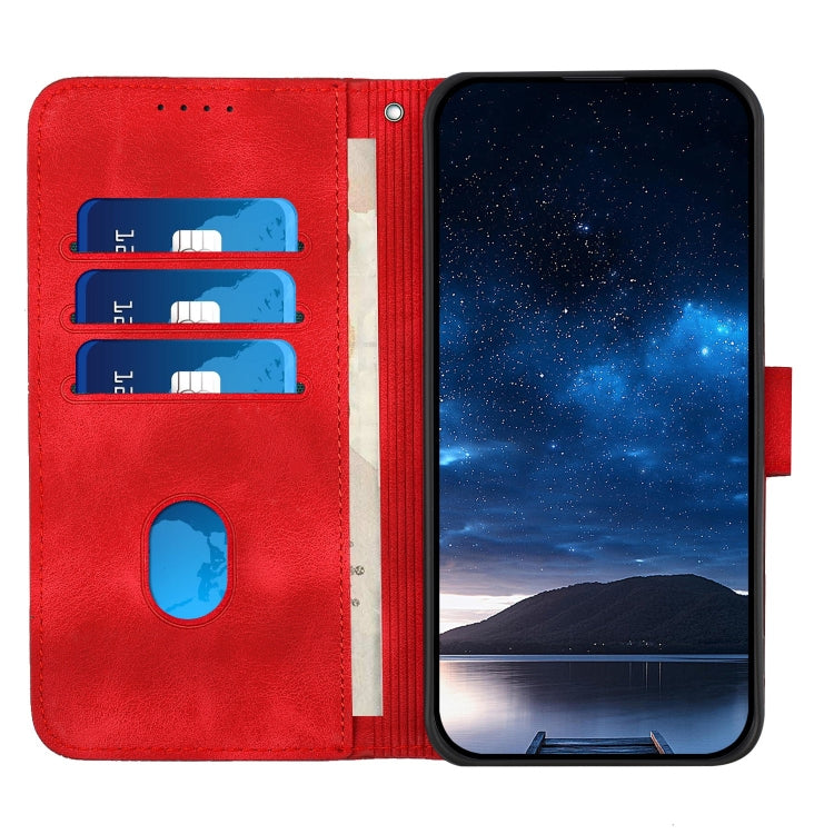 For iPhone 16e YX0080 Grid Butterfly Embossed Pattern Flip Leather Phone Case with Lanyard(Red) - iPhone 16e Cases by PMC TechLife | Online Shopping South Africa | PMC TechLife | Buy Now Pay Later Mobicred