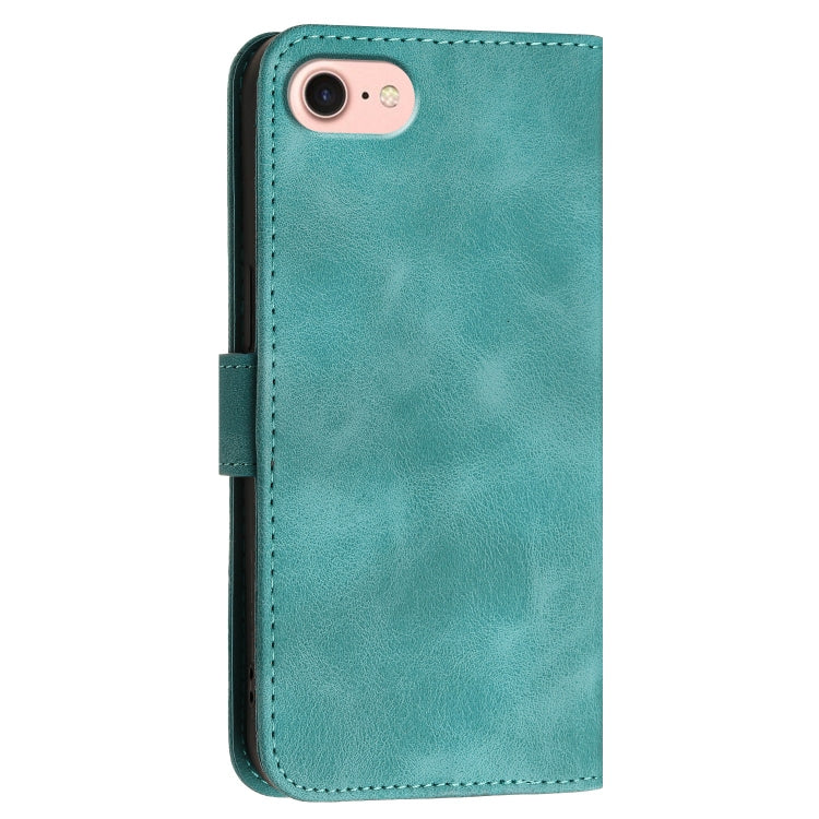 For iPhone 16e YX0080 Grid Butterfly Embossed Pattern Flip Leather Phone Case with Lanyard(Light Blue) - iPhone 16e Cases by PMC TechLife | Online Shopping South Africa | PMC TechLife | Buy Now Pay Later Mobicred