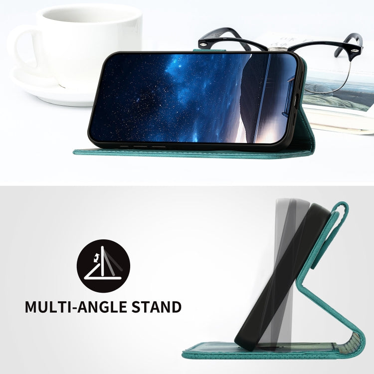 For iPhone 16e YX0080 Grid Butterfly Embossed Pattern Flip Leather Phone Case with Lanyard(Light Blue) - iPhone 16e Cases by PMC TechLife | Online Shopping South Africa | PMC TechLife | Buy Now Pay Later Mobicred