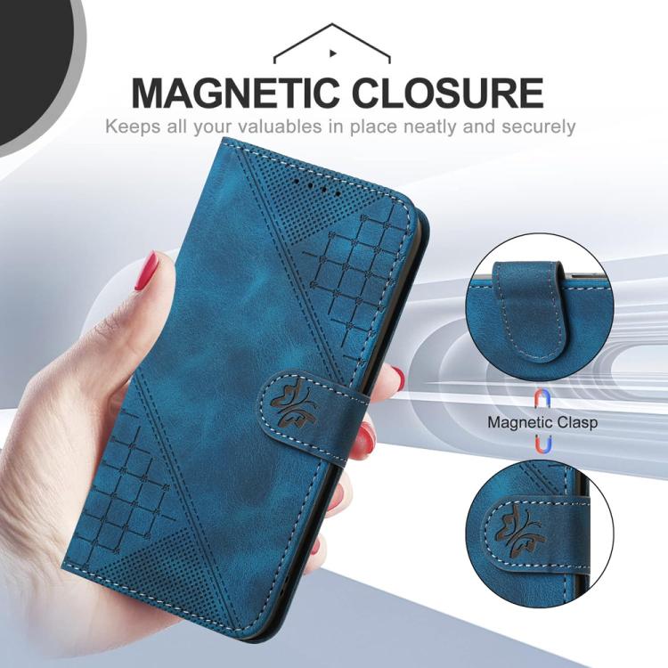 For iPhone 17 YX0080 Grid Butterfly Embossed Pattern Flip Leather Phone Case with Lanyard(Dark Blue) - free shipping - PMc TechLife - Order now!