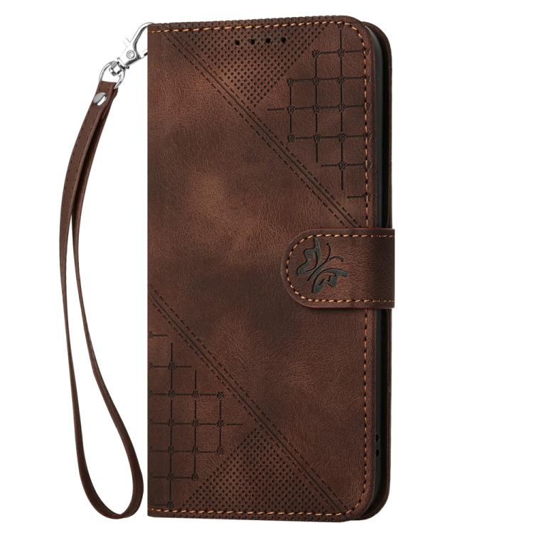 For iPhone 17 YX0080 Grid Butterfly Embossed Pattern Flip Leather Phone Case with Lanyard(Coffee) - free shipping - PMc TechLife - Order now!