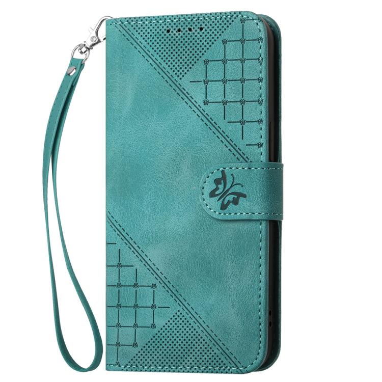 For iPhone 17 YX0080 Grid Butterfly Embossed Pattern Flip Leather Phone Case with Lanyard(Light Blue) - free shipping - PMc TechLife - Order now!